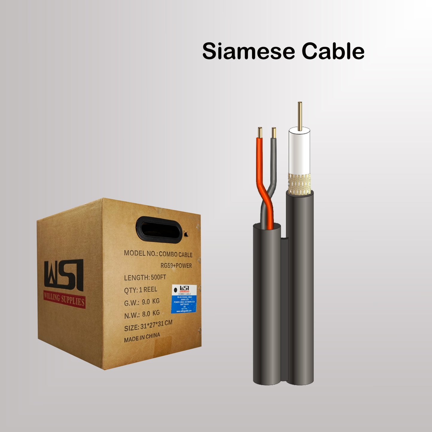 Siamese Cable CCA RG59 + 18AWG DC power for Security Camera system