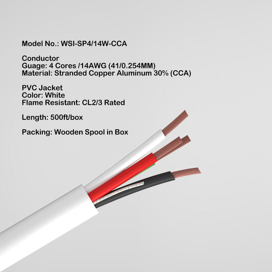 In Wall Speaker wire 4 cores 14AWG Copper Clad Aluminum CCA for home theater 500ft CL2/CL3 Rated Jacke