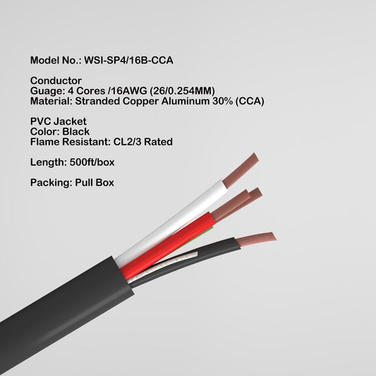 In Wall Speaker wire 4 cores 16AWG Copper Clad Aluminum CCA for home theater 500ft CL2/CL3 Rated Jacket