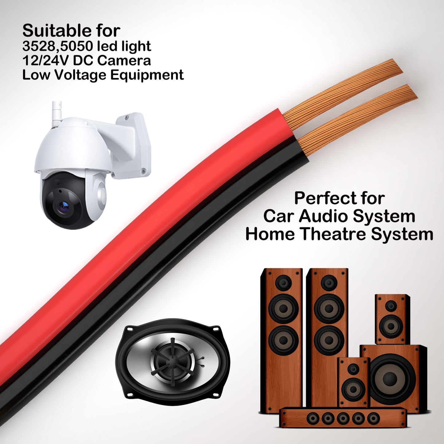 Speaker wire red and black or Transparent Jacket 2 cores 16AWG Copper Clad Aluminum CCA for home theatre