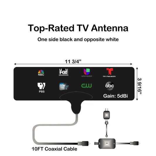 Indoor TV Antanna Digital HDTV 1080P 4K with Amplifier Gain 5dB 10ft coaxial cable free local channels