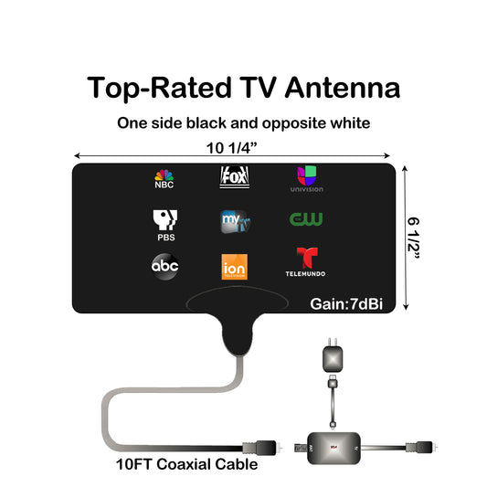 Indoor TV Antanna Digital HDTV 1080P 4K with Amplifier Gain 7dB 10ft coaxial cable free local channels