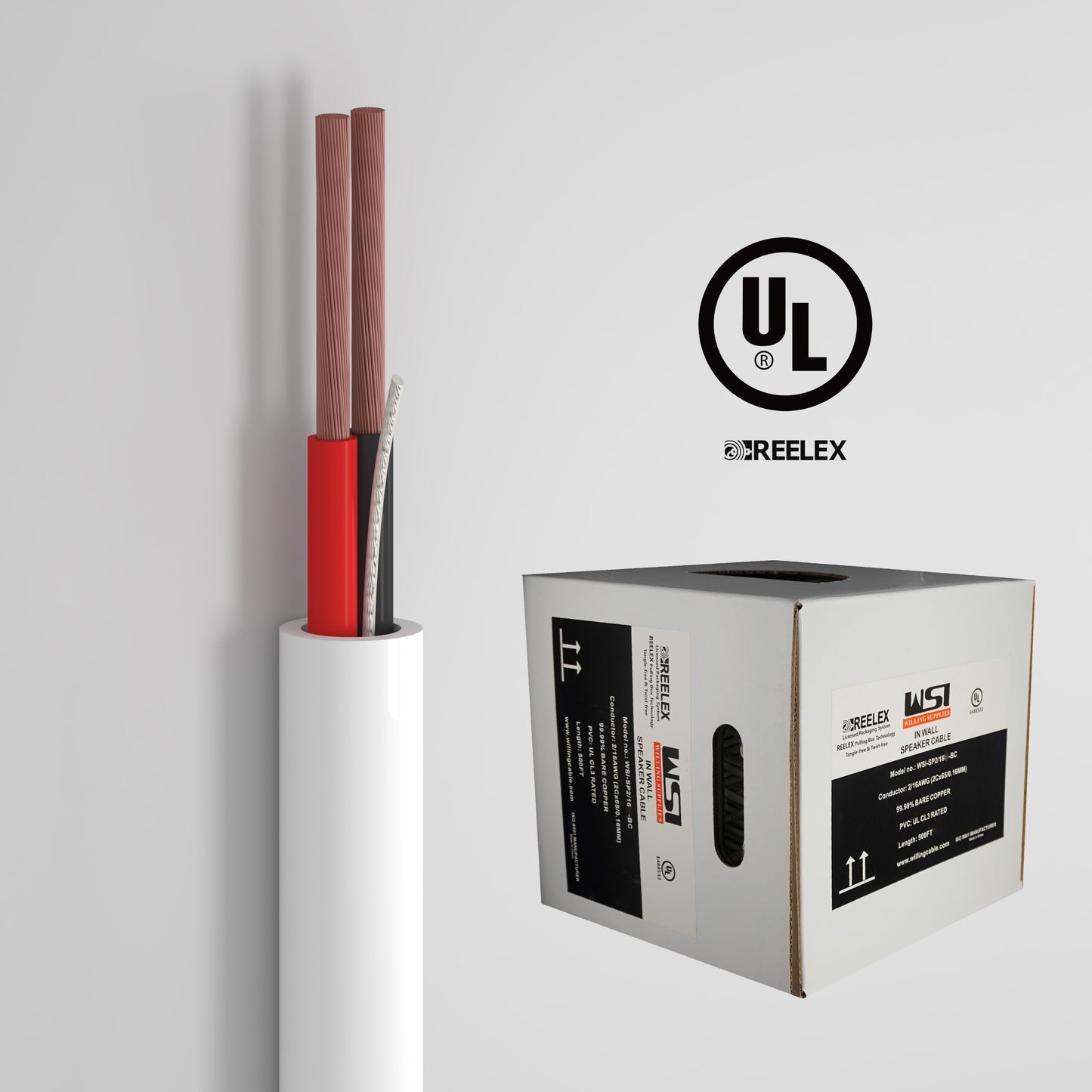 In Wall Speaker wire UL CL2/3 Certified 2 cores 16AWG Copper Oxygen-Free Copper 99.99% OFC for home theater 500ft