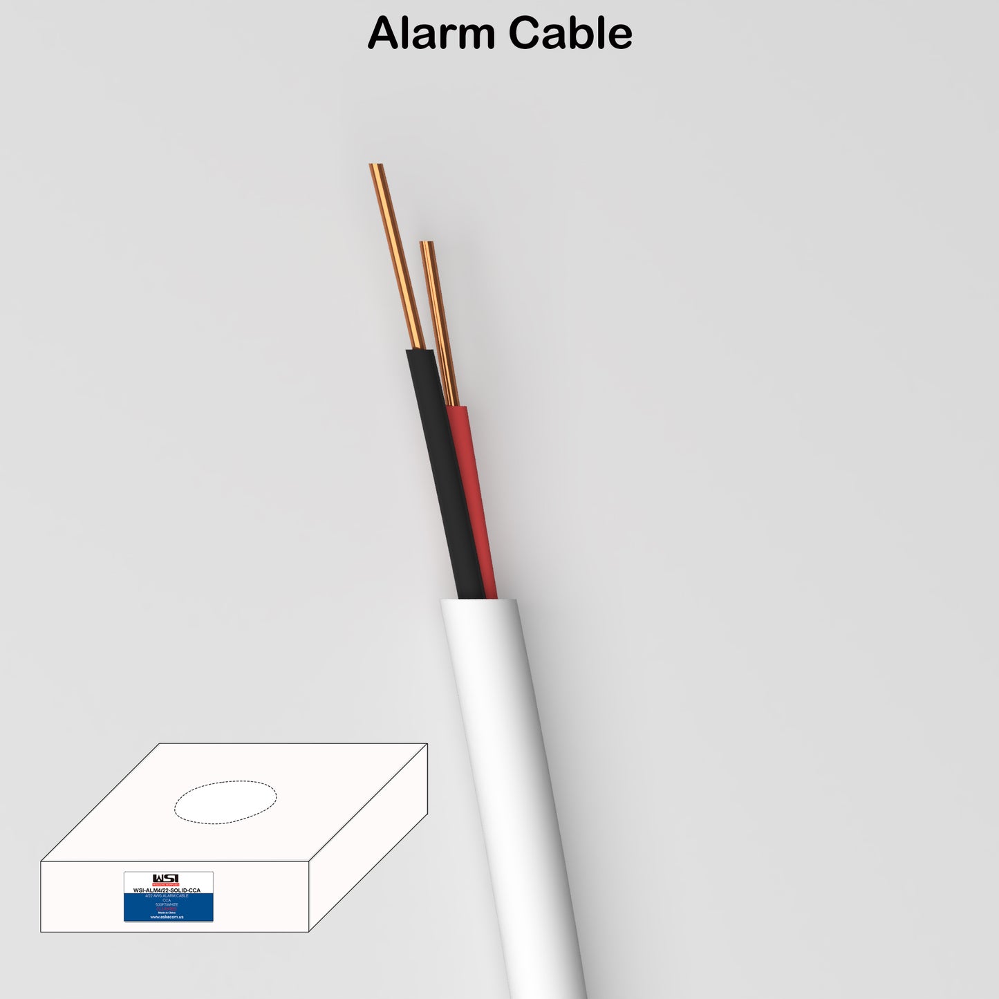 Alarm Security Cable 2cores 22AWG Solid CCA CL2/3 Rated 500ft white color