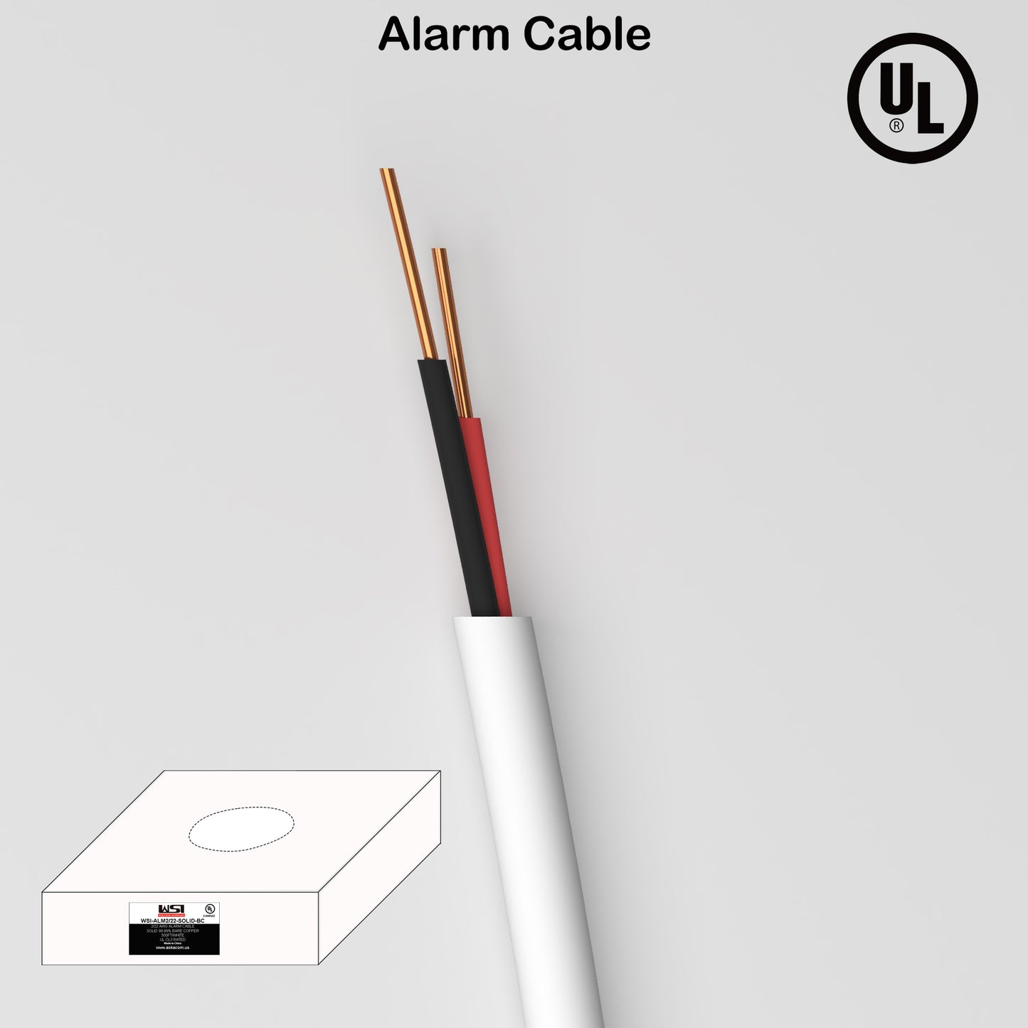 Alarm Security Cable 2cores 22AWG Solid Bare Copper UL CL2/3 Rated 500ft white color