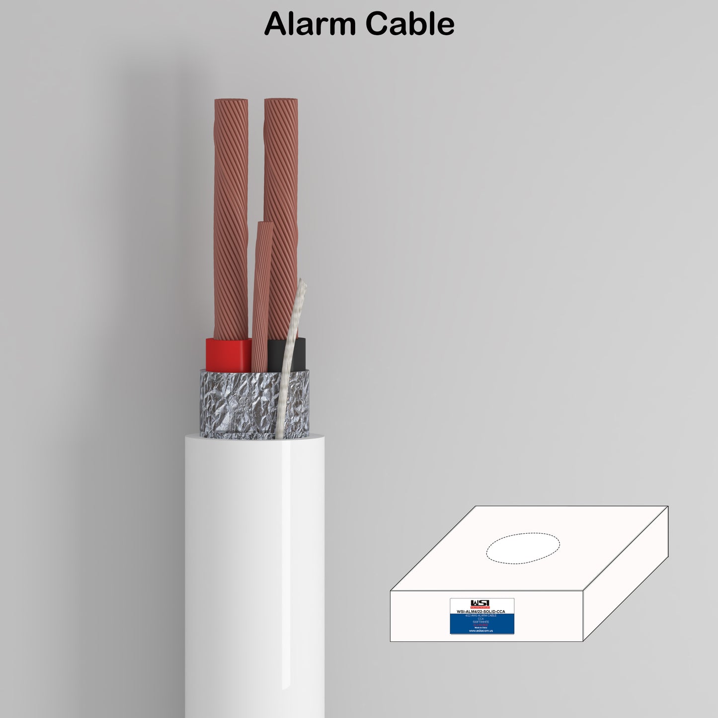 Alarm Security Cable 2cores 22AWG Strand CCA Al foil shield and Ground wire CL2/3 Rated 500ft white color