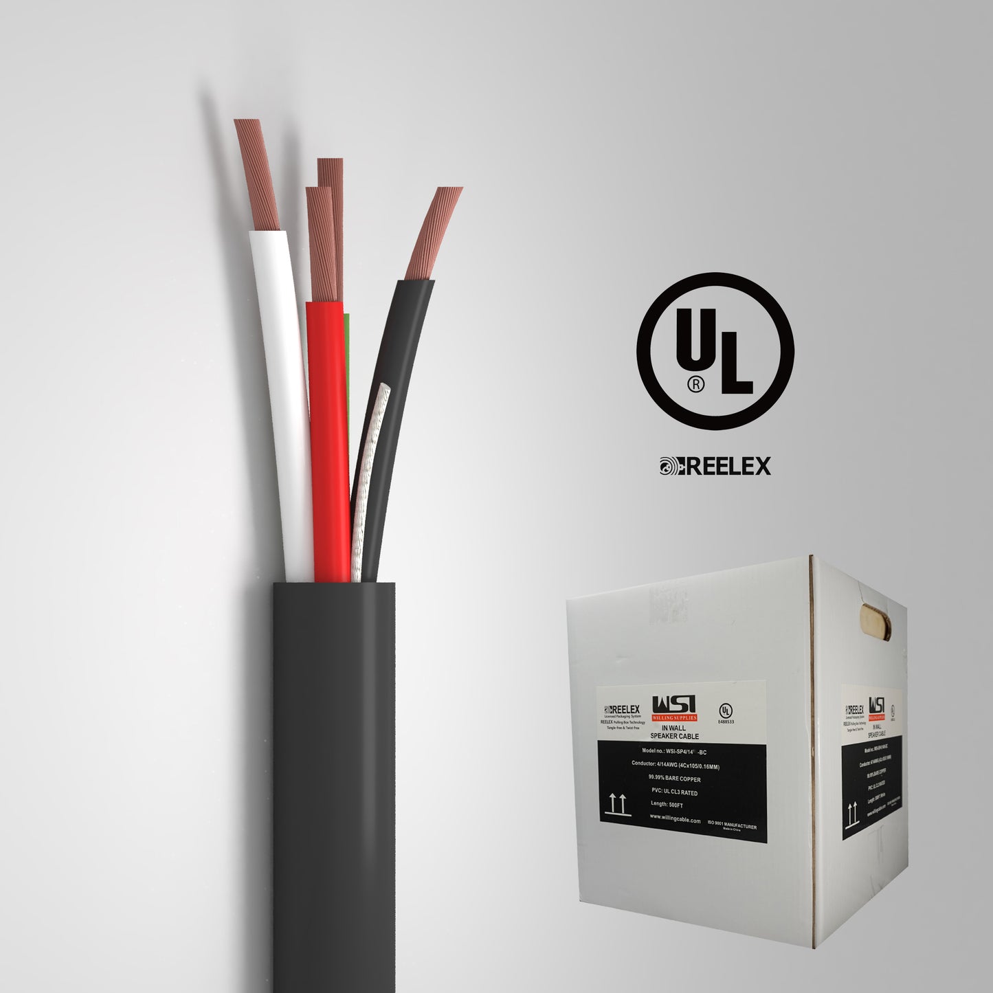 In Wall Speaker wire UL CL2/3 Certified 4 cores 14AWG Copper Oxygen-Free Copper 99.99% OFC for home theater 500ft