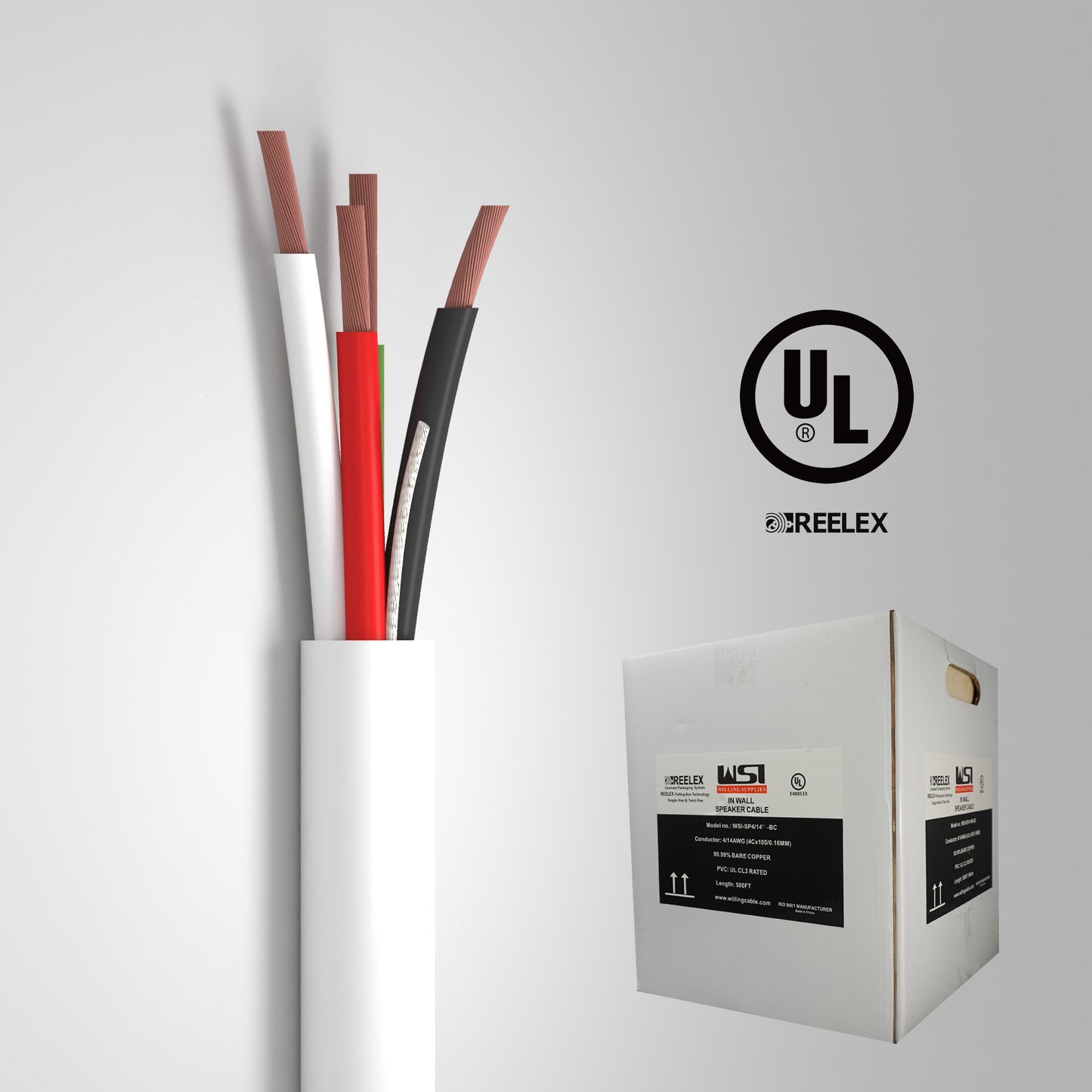 In Wall Speaker wire UL CL2/3 Certified 4 cores 14AWG Copper Oxygen-Free Copper 99.99% OFC for home theater 500ft