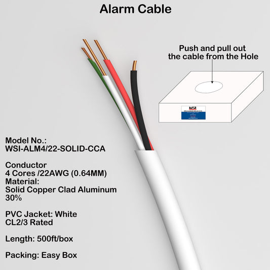 Alarm Security Cable 4cores 22AWG Solid CCA CL2/3 Rated 500ft white color