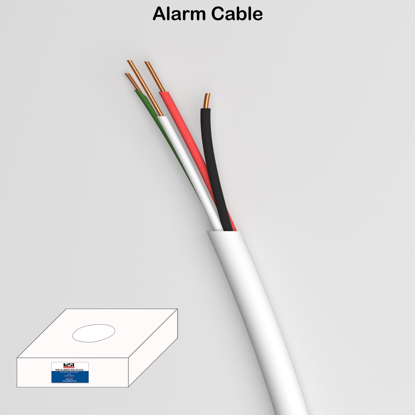 Alarm Security Cable 4cores 22AWG Solid CCA CL2/3 Rated 500ft white color