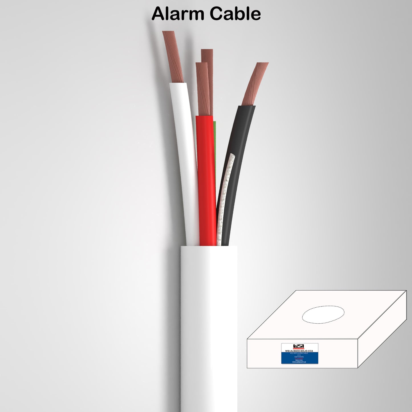 Alarm Security Cable 4cores 22AWG Strand CCA CL2/3 Rated 500ft white color