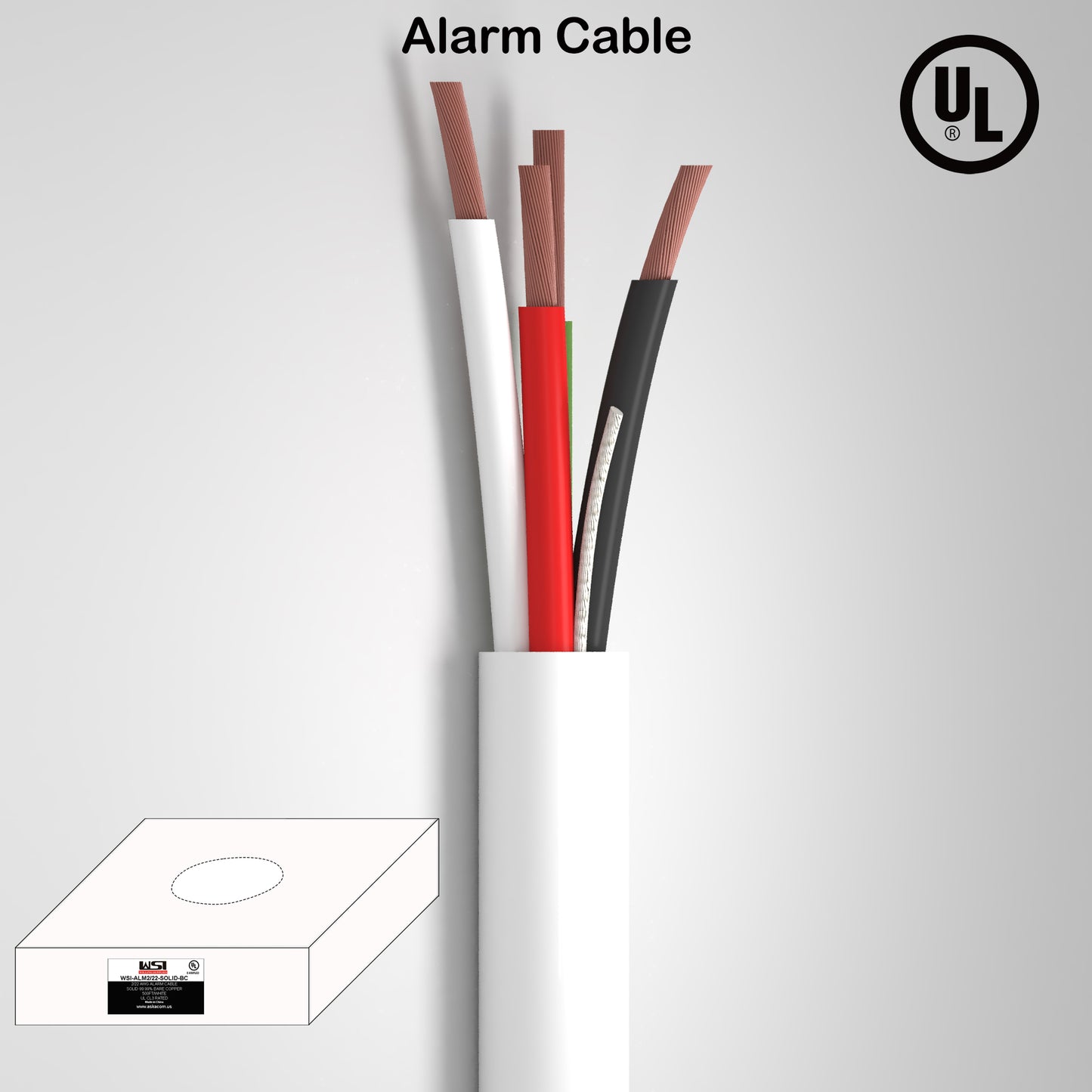 Alarm Security Cable 4cores 22AWG Strand Bare Copper UL CL2/3 Rated 500ft white color