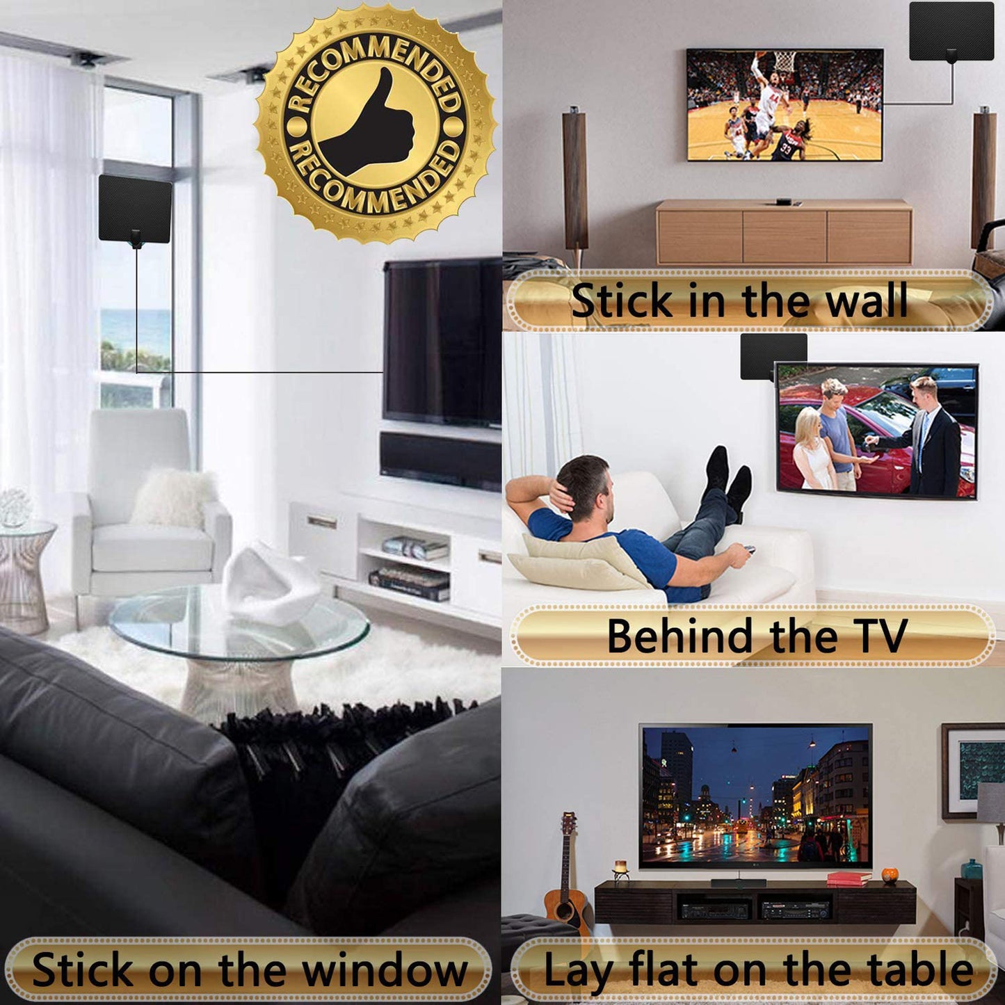 Indoor TV Antanna Digital HDTV 1080P 4K with Amplifier Gain 5dB 10ft coaxial cable free local channels