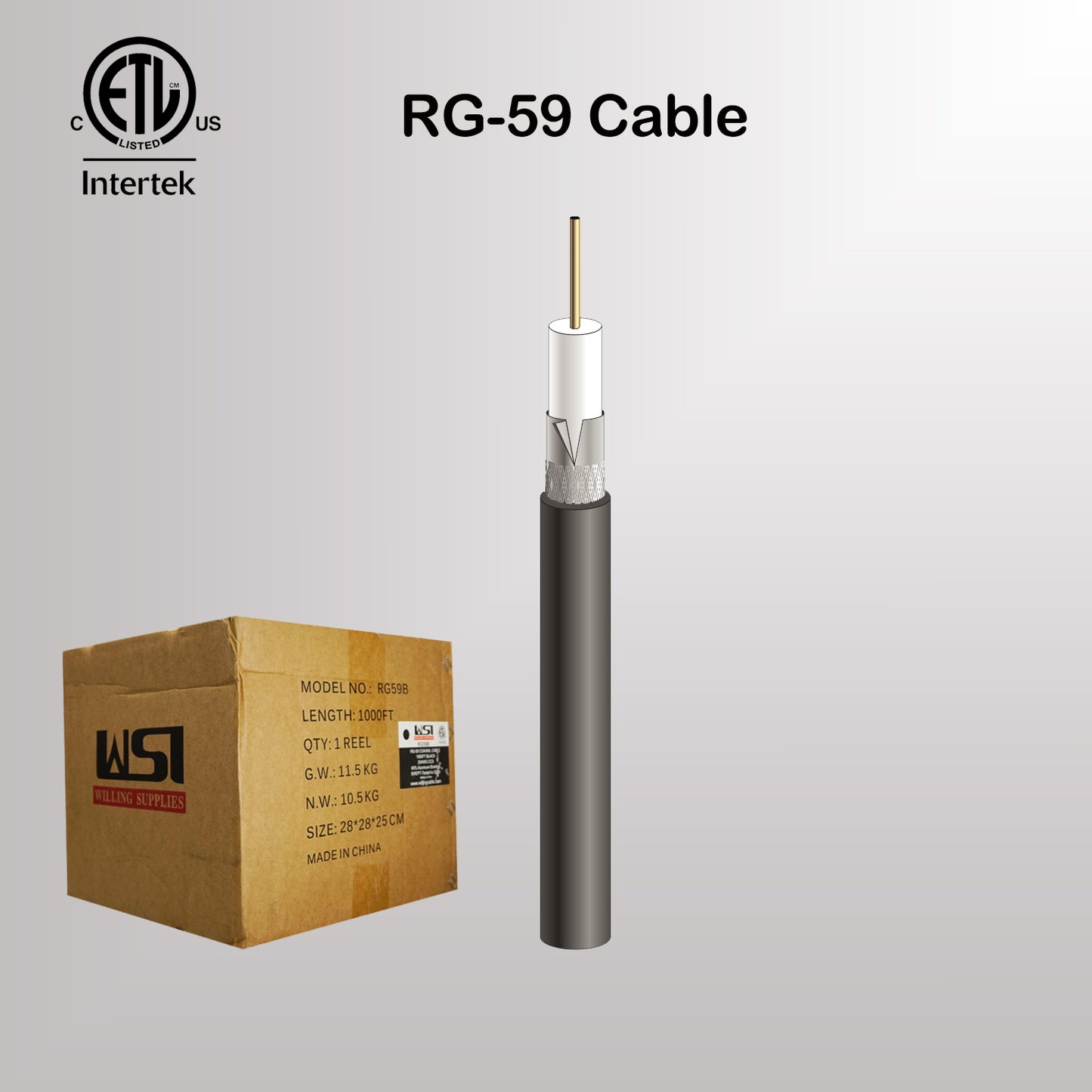 RG-59 Coaxial Cable ETL Certified Length 1000ft CM Rated