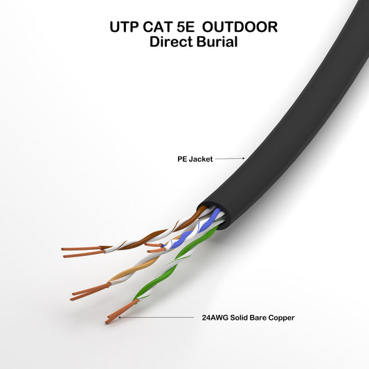 Ethernet Cable Direct Burial UTP CAT 5E Bare Copper PE black color 1000ft