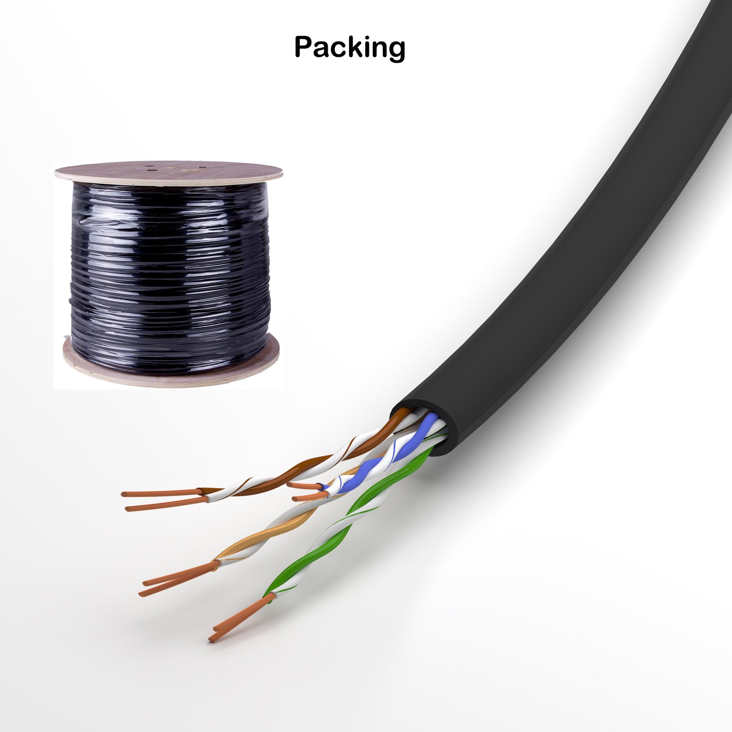 Ethernet Cable Direct Burial UTP CAT 5E Bare Copper PE black color 1000ft