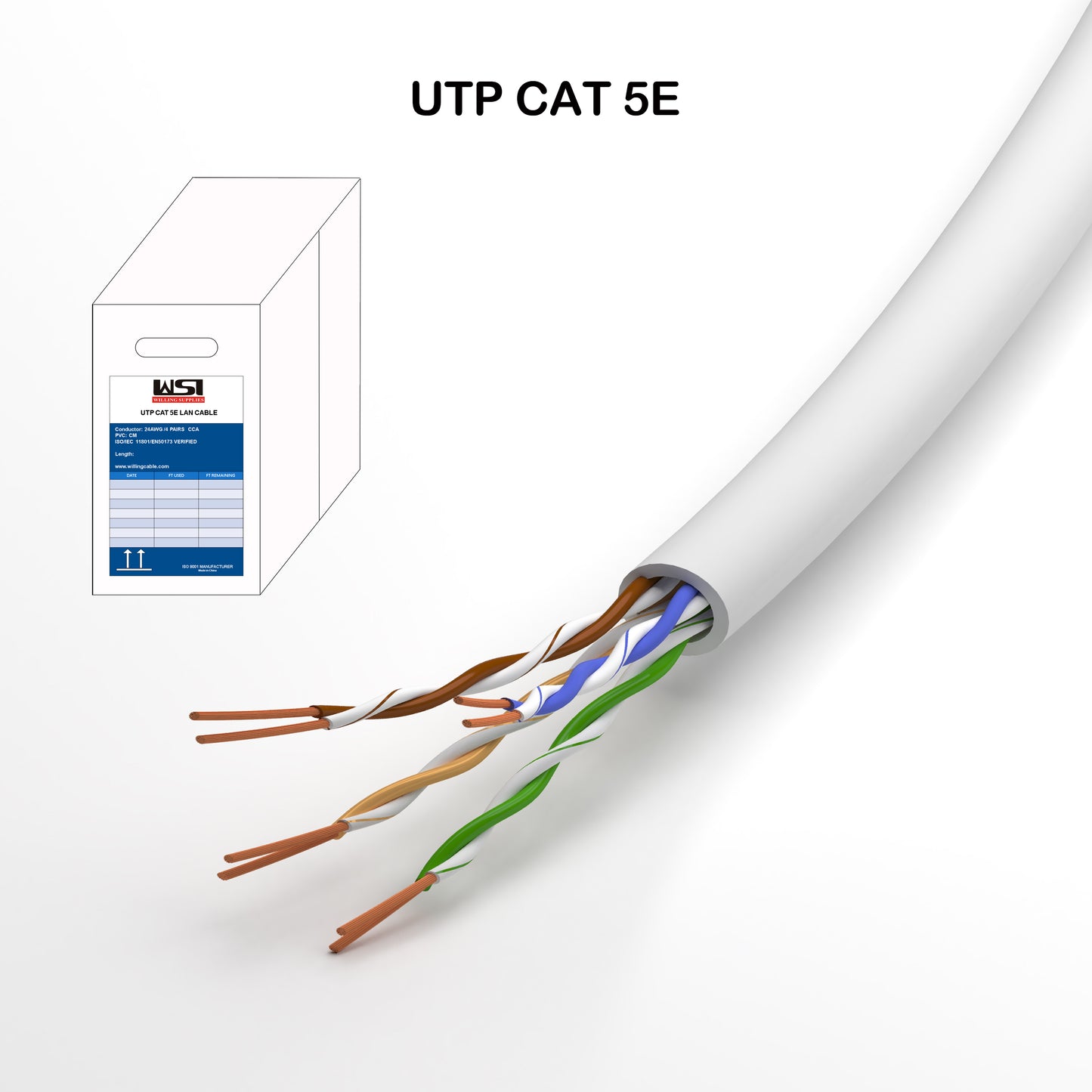 Ethernet Cable UTP CAT 5E CCA white,blue,grey color 250ft, 500ft, 1000ft