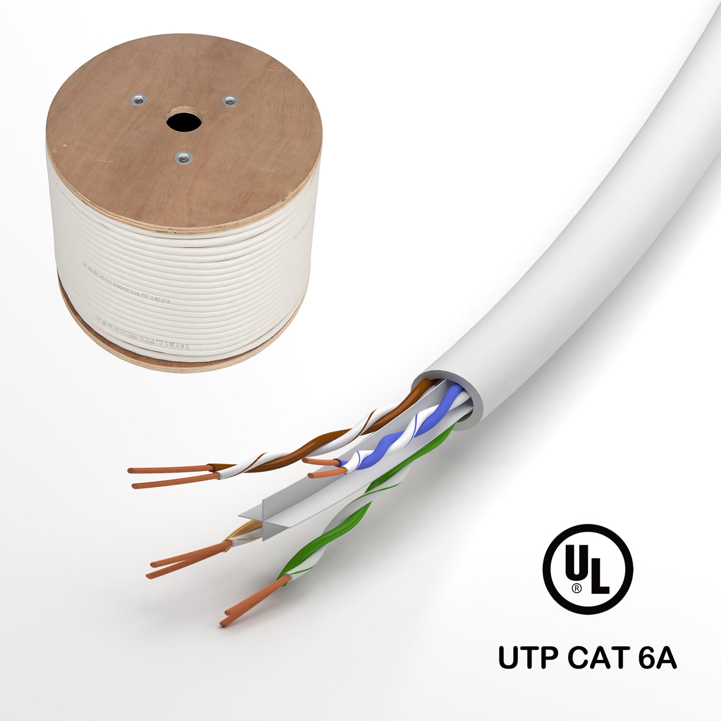 Ethernet Cable UTP CAT 6A Bare Copper  UL Certified CM Rated white color 1000ft Network Lan Cable